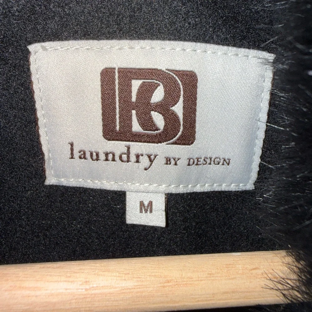 Laundry by Design Black Faux Fur Trim Wool Blend Peacoat Medium